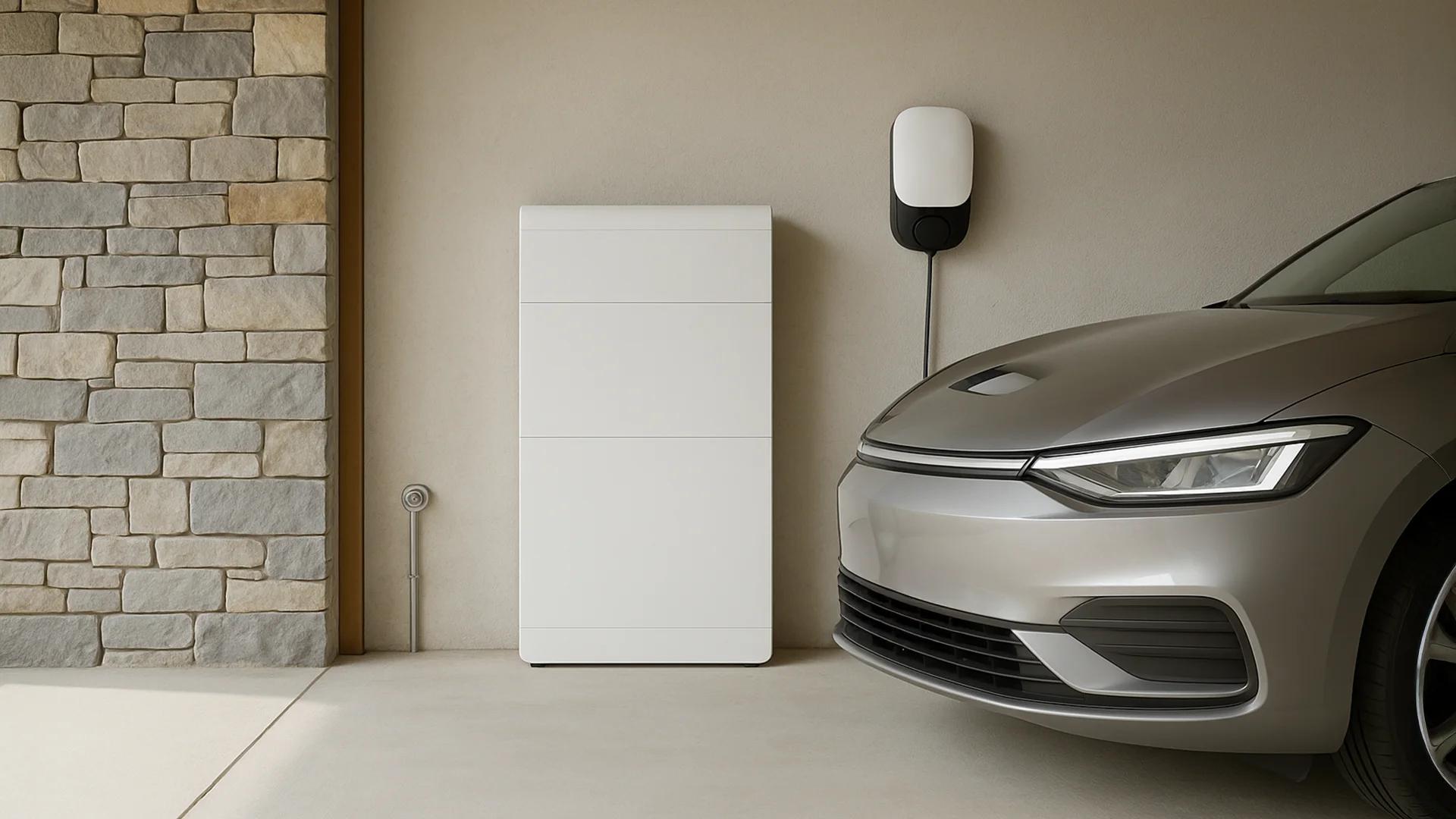 Batterie und Ladestation und Auto